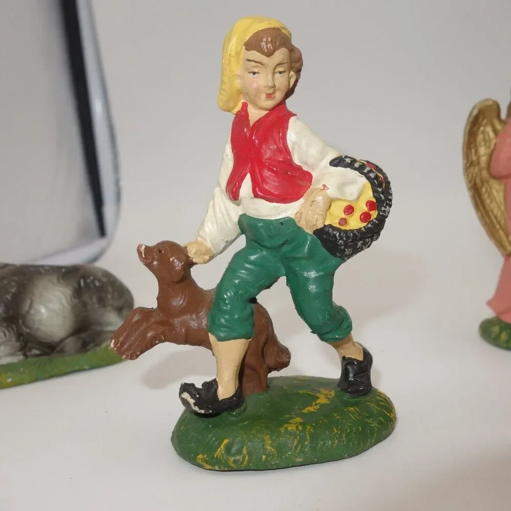 Vintage Signed Nativity Scene Figures 9 Piece Set Chalkware Made in Italy - Picture 6 of 12